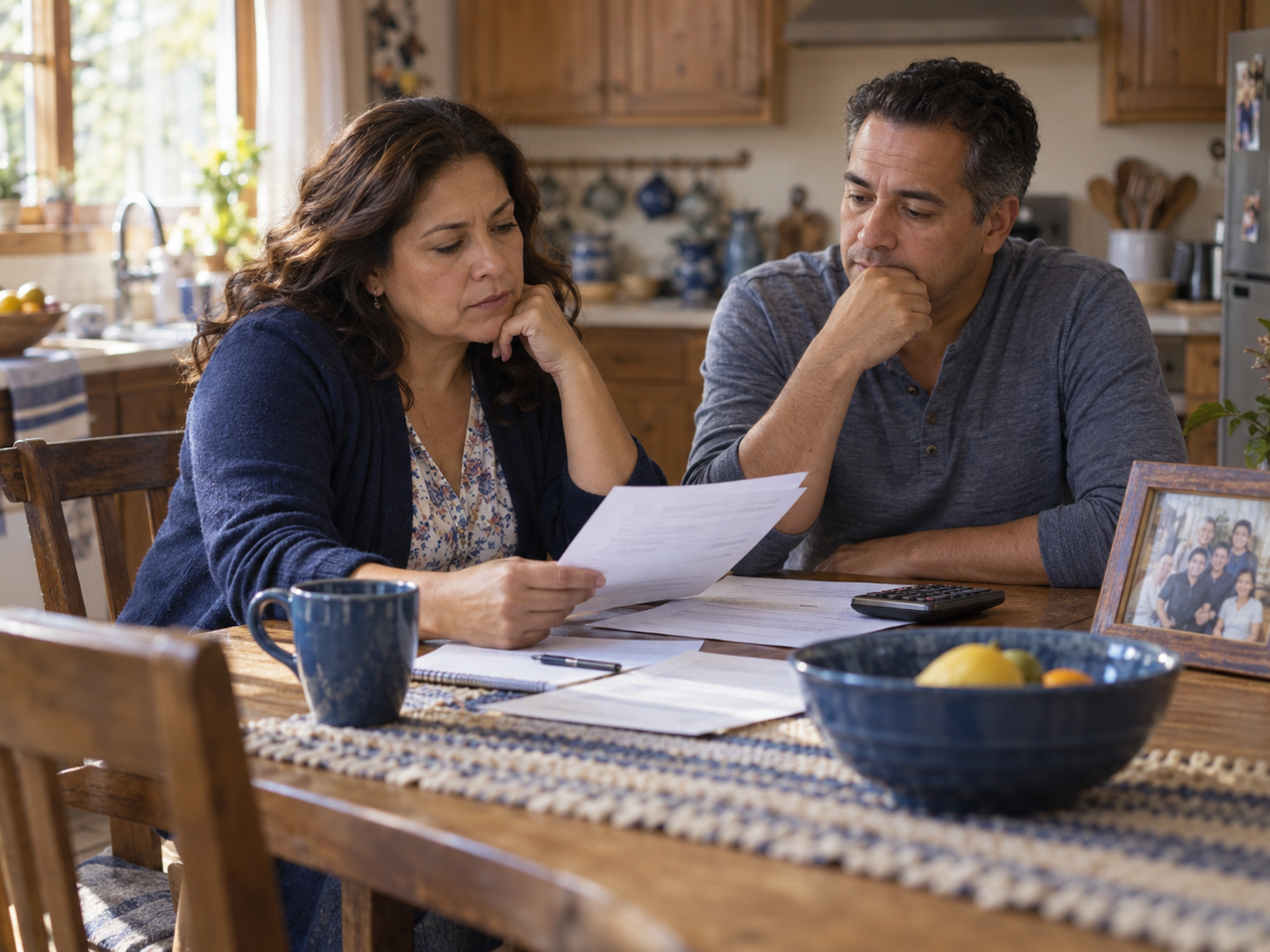 Familia preocupada por responsabilidades económicas en casa