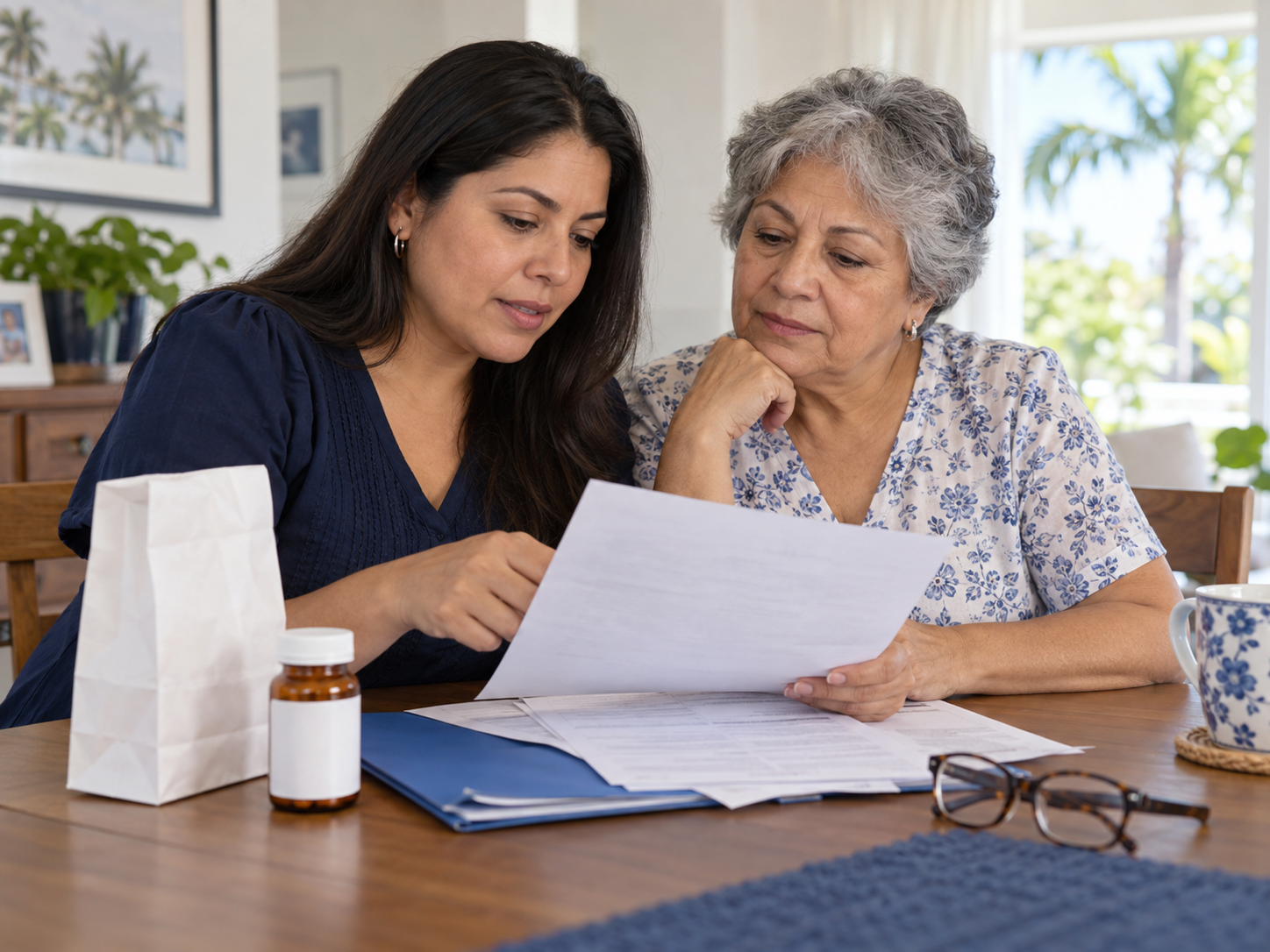 Persona revisando gastos médicos con un familiar